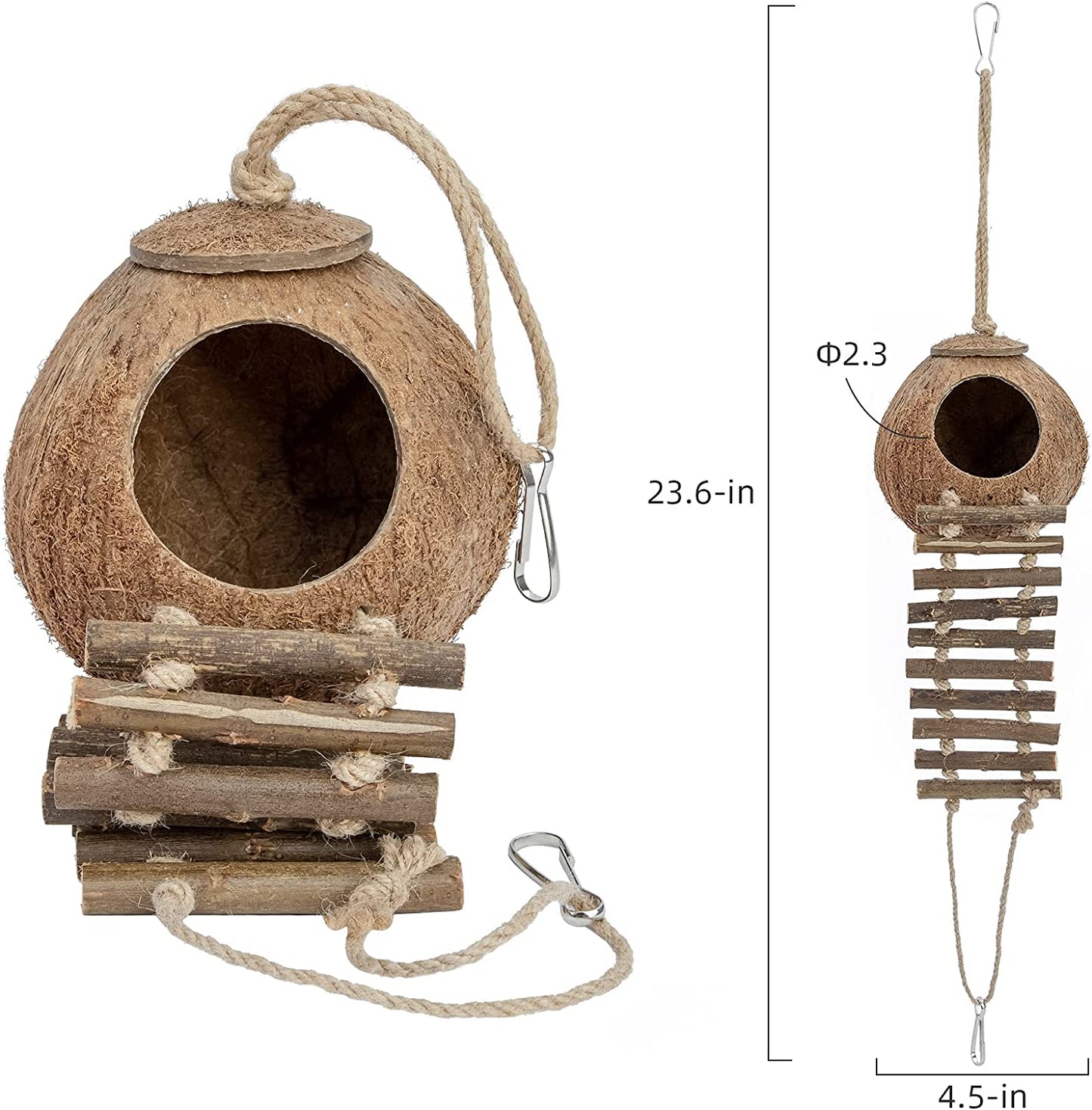 Coconut Bird House Toy with Ladder for Small Pets